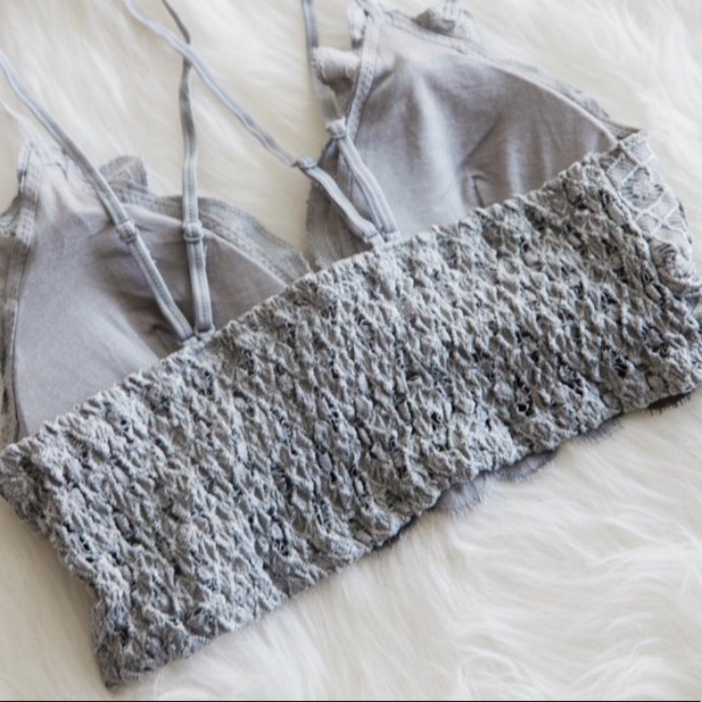 Anemone Charcoal Free Boho Floral Anemone Gray Lace Bralette - Picture 3 of 6